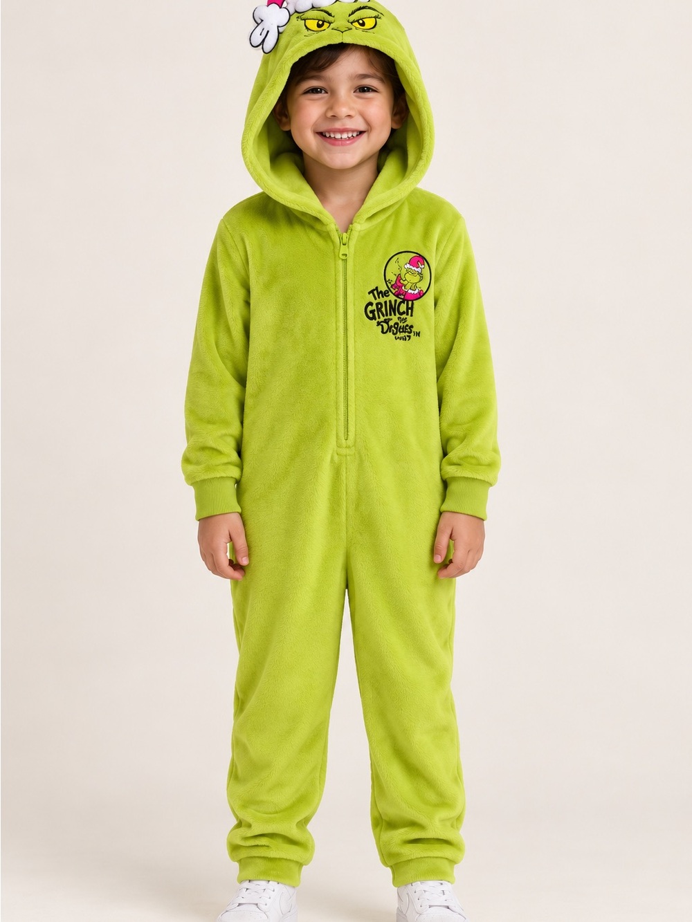 Justice Lime Green Grinch Fleece One-Piece Footie could be used for Halloween